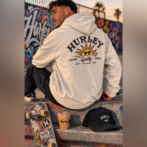 Hurley Cream Hoodie with Sun Graphic
